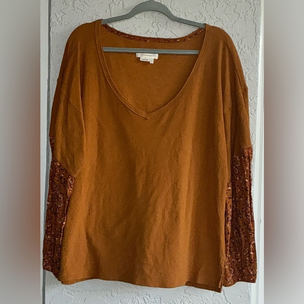 Anthropologie Annette Floral Waffle Knit V-Neck Top